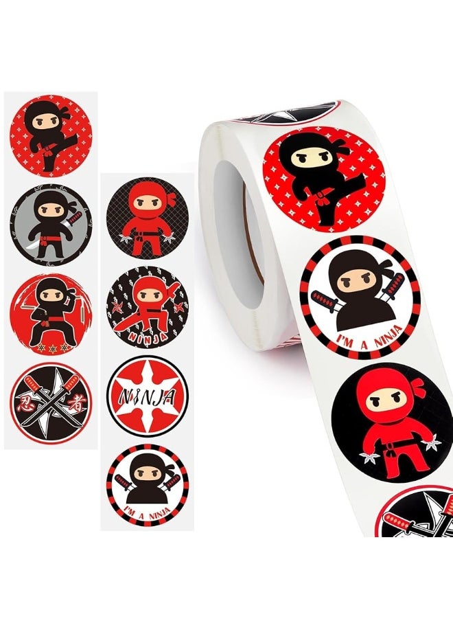 Leinuosen Leinuosen 500 Pcs Ninja Stickers Ninja Party Favors Warrior Ninja Themed Sticker Roll Round Ninja Sticker Vinyl Karate Sticker for Kids Teens Birthday Party Supplies, 1.5 Inch, One Roll, Red and Black  - Image 4
