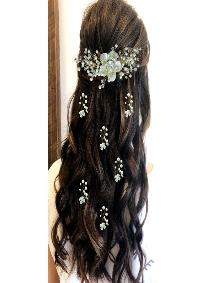 Ansh Attractive Artificial Metal Hair Pins | Floral with Big Stone & Pearls Clips/Juda Pins | Hair Accessories for Women & Girls (Combo Pack of 2371 & 2372) - Image 1
