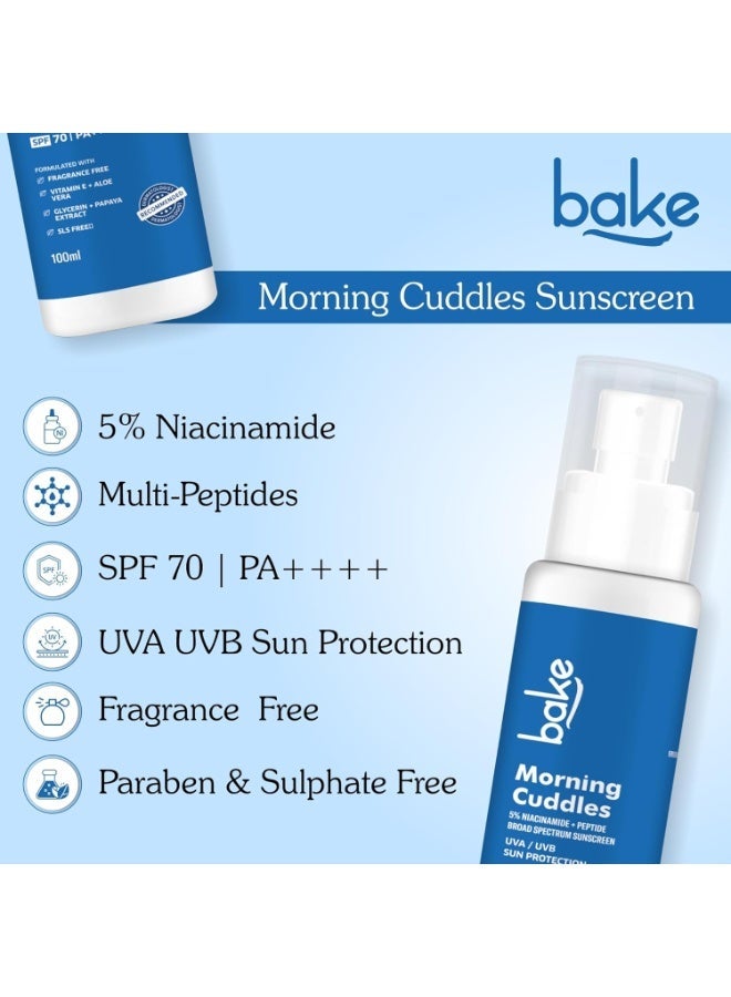 BAKE 5% Niacinamide Sunscreen SPF 70 PA+++ with Peptide | UV/A & B, Blue Light Protection | For Oily Acne Prone Skin | Zero peeling | Broad Spectrum Sunscreen | No White Cast | 100g - Image 4
