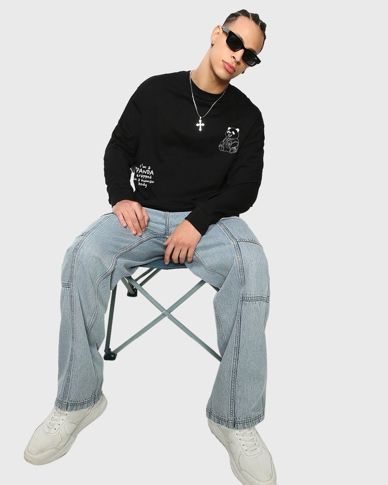 bewakoof Men's Black The Panda Way Graphic Printed Oversized T-shirt - Image 5