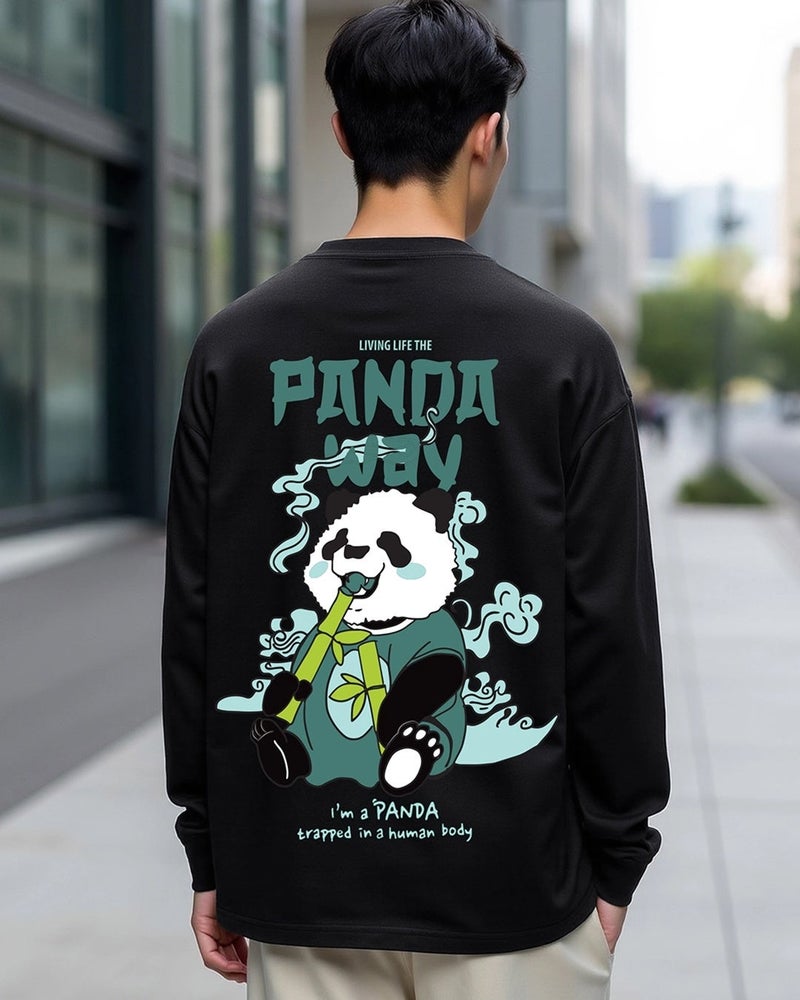 bewakoof Men's Black The Panda Way Graphic Printed Oversized T-shirt - Image 2