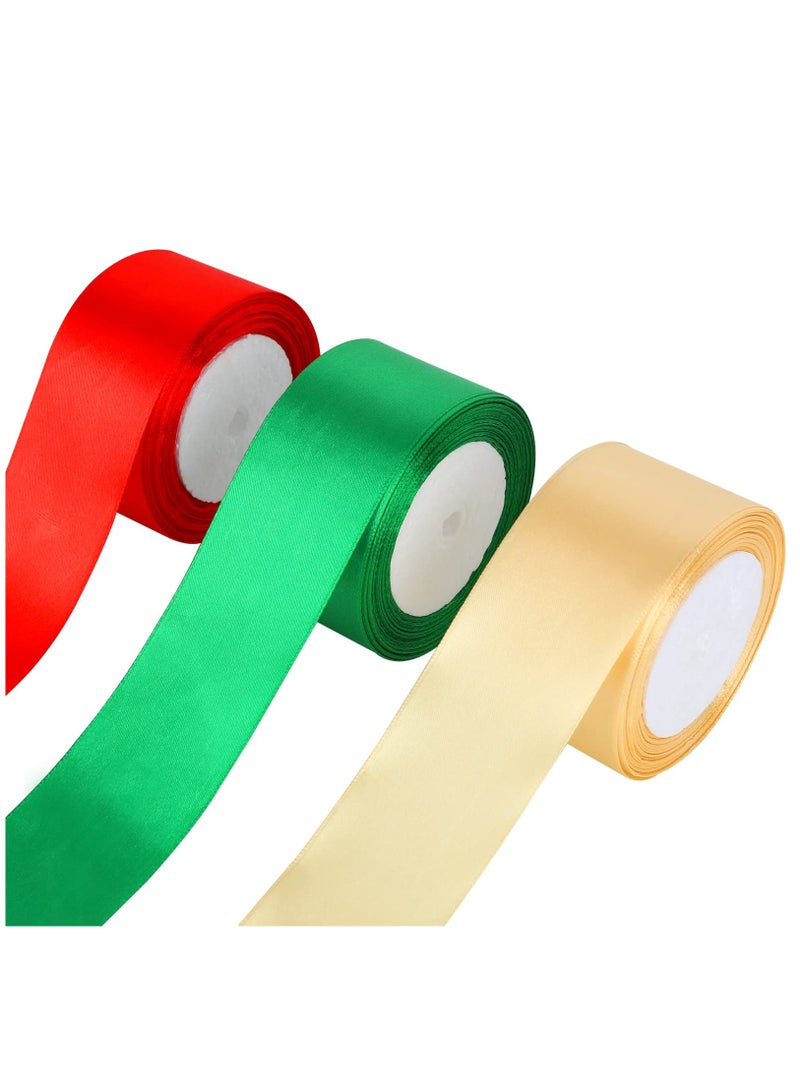 KASTWAVE 3 Rolls Wide Satin Ribbon Double Face Polyester Satin Ribbon Wide Solid Satin Ribbon for DIY Bows Decoration Wedding School Start Wreath Crafts Making (Red, Green, Gold, 1.6 Inch) - Image 1