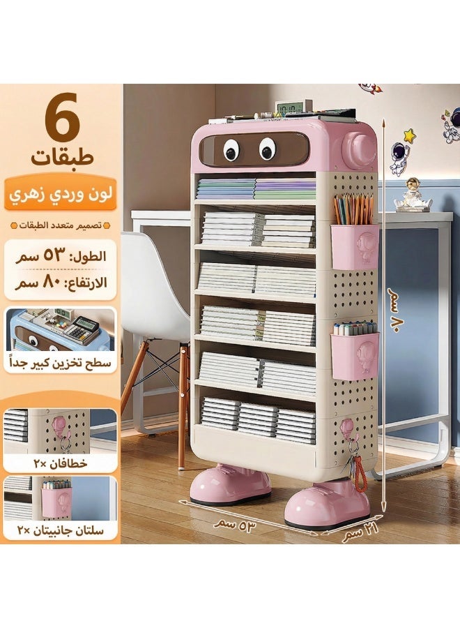 YallaEx 6-Tier Robot Storage Organizer for Kids Room | Fun & Functional Shelf for Toys, Gadgets & Art Supplies | Freestanding Unit with Side Pockets & Hooks- Pink - Image 5