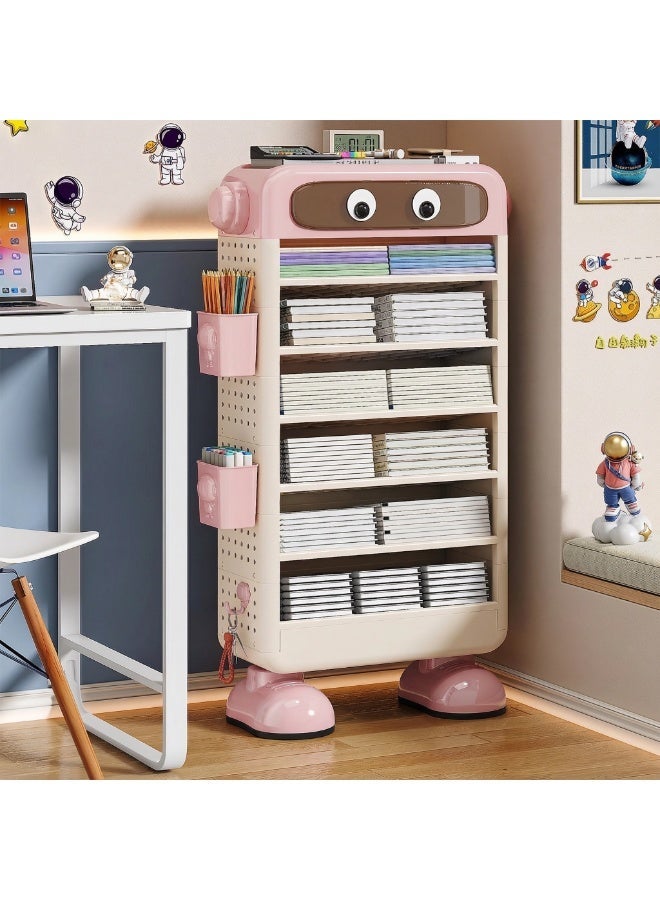 YallaEx 6-Tier Robot Storage Organizer for Kids Room | Fun & Functional Shelf for Toys, Gadgets & Art Supplies | Freestanding Unit with Side Pockets & Hooks- Pink - Image 4
