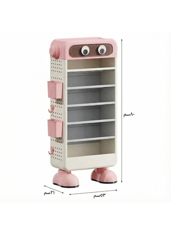 YallaEx 6-Tier Robot Storage Organizer for Kids Room | Fun & Functional Shelf for Toys, Gadgets & Art Supplies | Freestanding Unit with Side Pockets & Hooks- Pink - Image 3