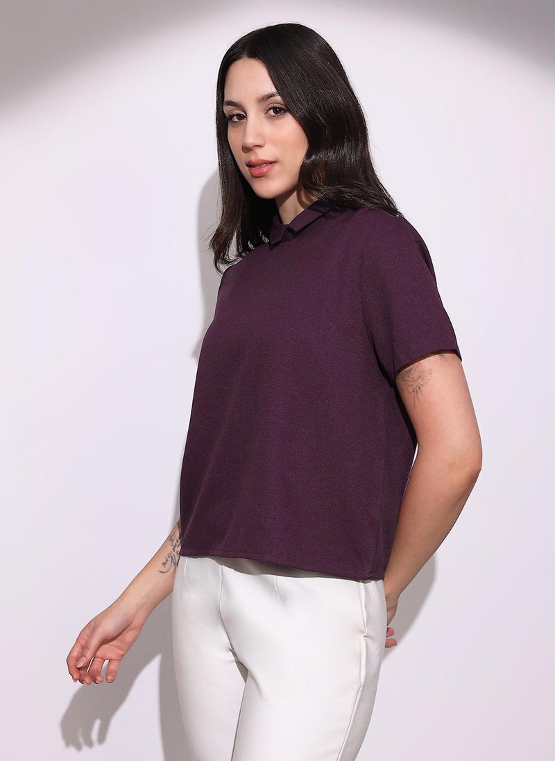 Globus Women's Burgundy Casual Top with Shirt Collar and Short Sleeves - Image 3