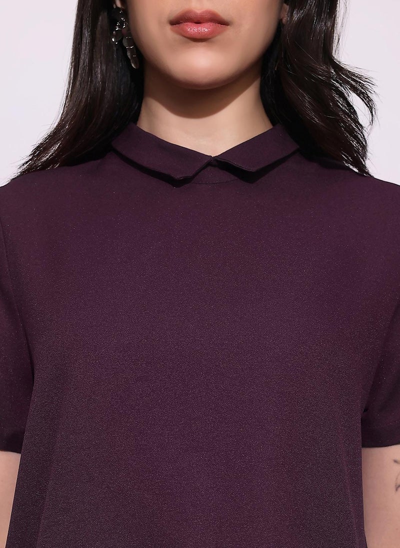 Globus Women's Burgundy Casual Top with Shirt Collar and Short Sleeves - Image 5