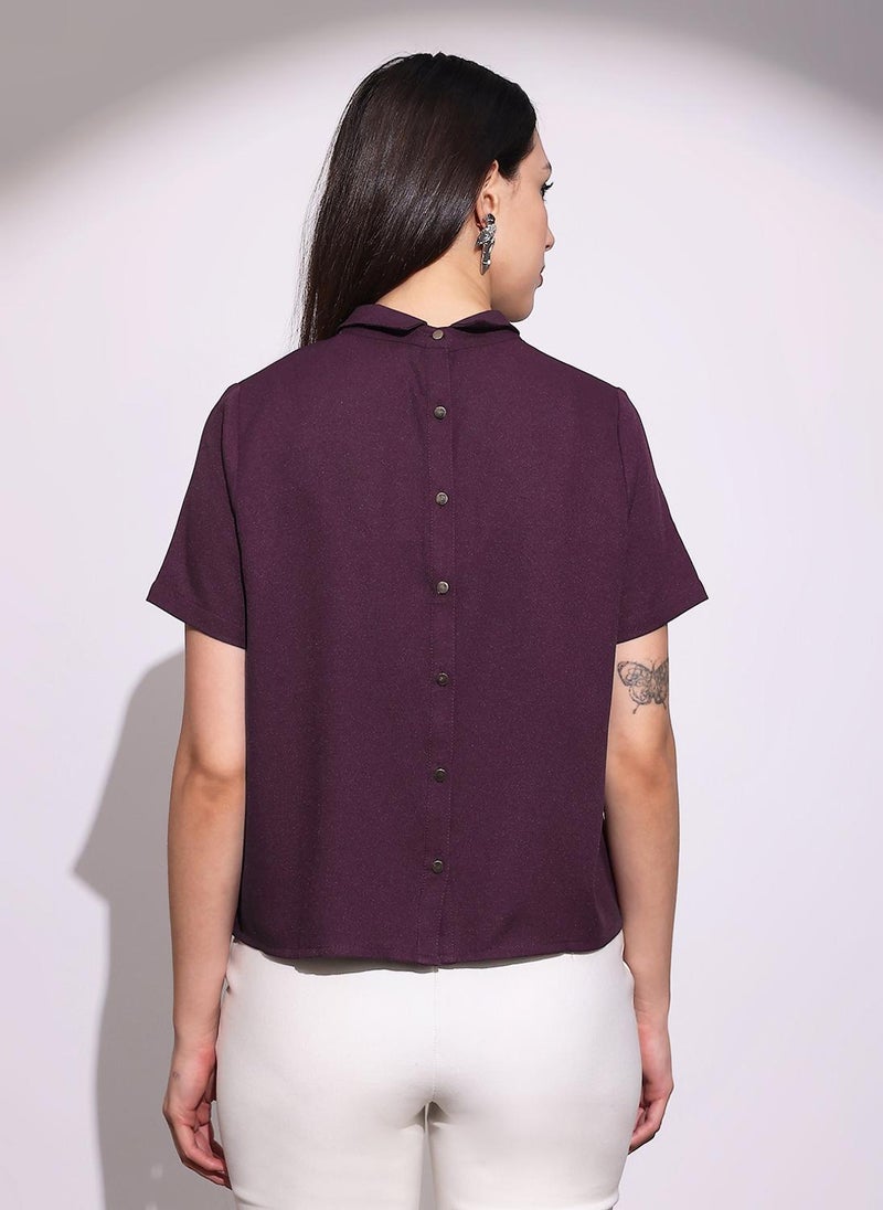 Globus Women's Burgundy Casual Top with Shirt Collar and Short Sleeves - Image 4