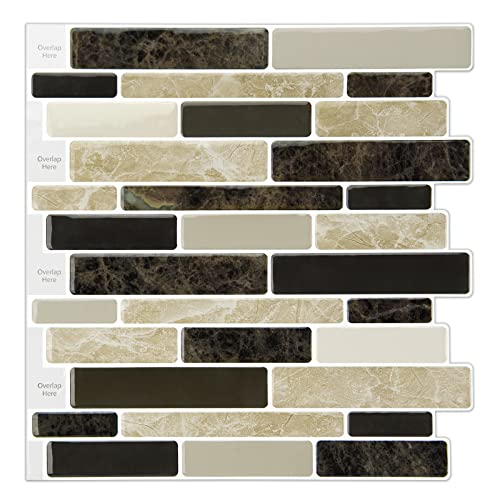 LONGKING 10-Sheet Brown Peel and Stick Backsplash Tile for Kitchen, Vinyl Stick on Tile Stickers for Wall, Kitchen, Bathroom, Counter Top - Image 1