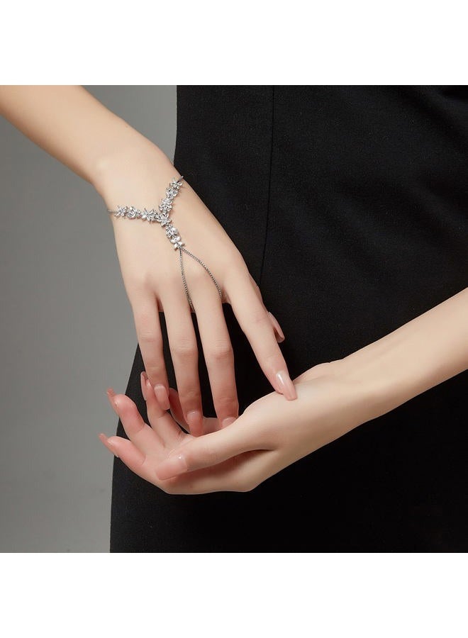 Aprilery سوار حلقة سلسلة يد للنساء، أكسسوارات كوكتيل عصرية مع كريستال CZ، سوار سلسلة قابل للتعديل، مجوهرات يد، هدايا لها، مقاس واحد، زركونيا مكعبة - Image 3