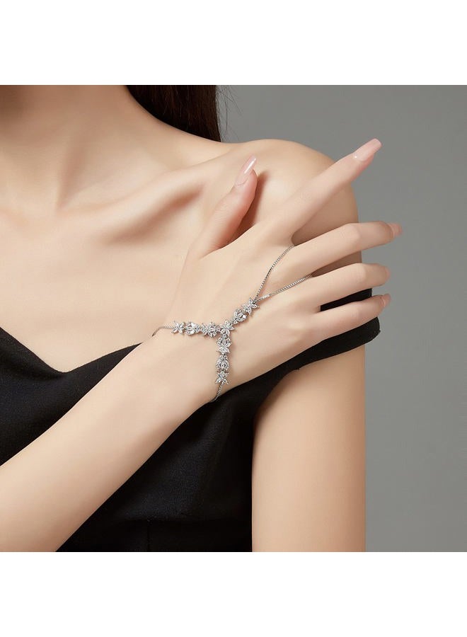 Aprilery سوار حلقة سلسلة يد للنساء، أكسسوارات كوكتيل عصرية مع كريستال CZ، سوار سلسلة قابل للتعديل، مجوهرات يد، هدايا لها، مقاس واحد، زركونيا مكعبة - Image 2