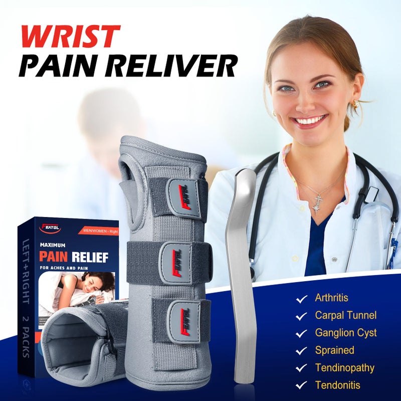 FEATOL Wrist Brace Splint Carpal Tunnel for Women Men, Night Wrist Sleep Support Brace, Right Hand, Small/Medium, Pain Relief for Sprain, Arthritis, Tendonitis - Image 3