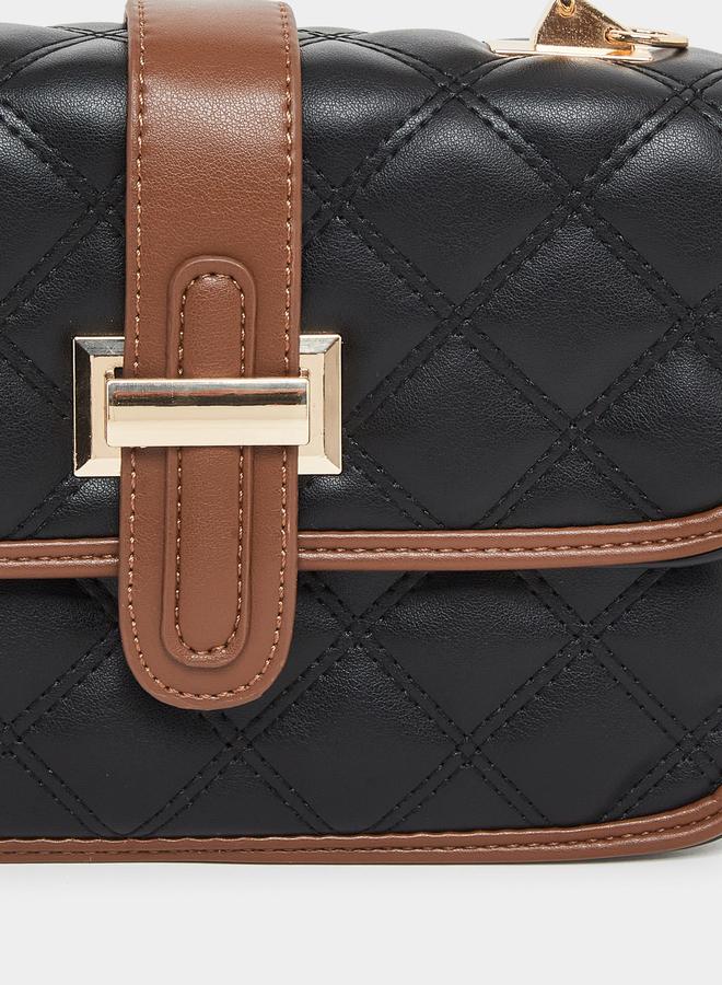 Styli Black Quilted Handbag with Belt Buckle Detail - Image 2