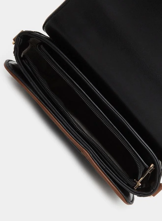 Styli Black Quilted Handbag with Belt Buckle Detail