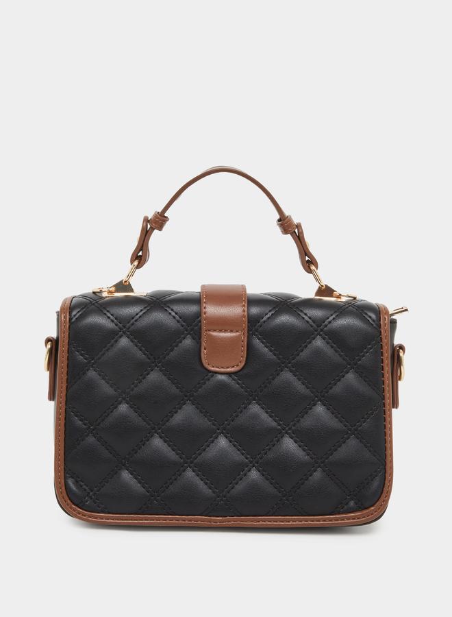 Styli Black Quilted Handbag with Belt Buckle Detail - Image 3