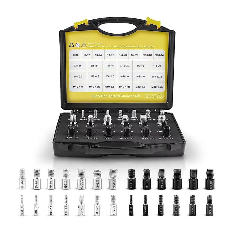 Modern color selections 26 Piece Thread Checker Set Nut Bolt Gauge Imperial Metric Size Measuring Tools for Mechanics Plumbers DIY 10B21 Carbon Steel Durable Storage Box Market diverse application fit - Image 1