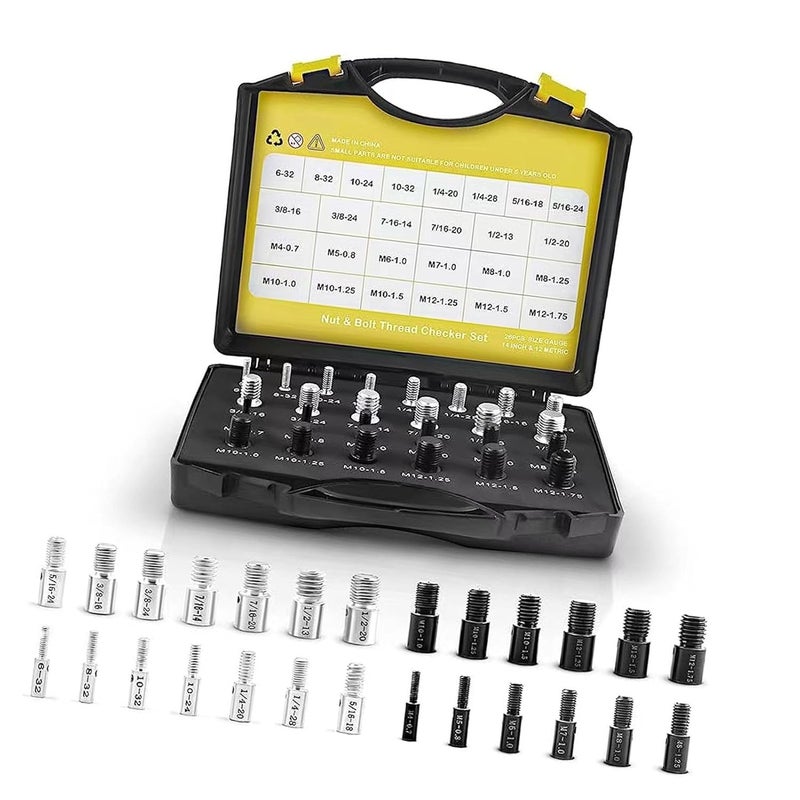 Modern color selections 26 Piece Thread Checker Set Nut Bolt Gauge Imperial Metric Size Measuring Tools for Mechanics Plumbers DIY 10B21 Carbon Steel Durable Storage Box Market diverse application fit - Image 3