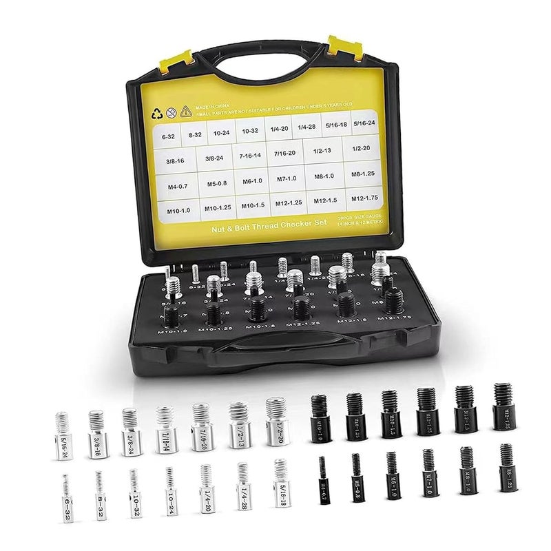 Modern color selections 26 Piece Thread Checker Set Nut Bolt Gauge Imperial Metric Size Measuring Tools for Mechanics Plumbers DIY 10B21 Carbon Steel Durable Storage Box Market diverse application fit - Image 4