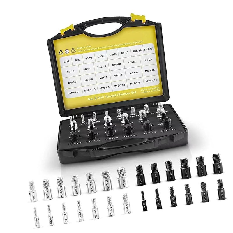 Modern color selections 26 Piece Thread Checker Set Nut Bolt Gauge Imperial Metric Size Measuring Tools for Mechanics Plumbers DIY 10B21 Carbon Steel Durable Storage Box Market diverse application fit - Image 5