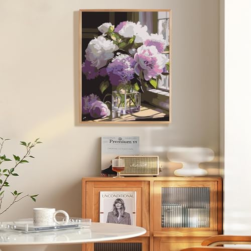 Fountor Paint by Numbers Kit for Adults Beginner Flower Adult Paint by Number Kits on Canvas Without Frame Windowsill Flowers Acrylic Oil Paint by Numbers for Home Decor Gift 16 W x 20L - Image 3