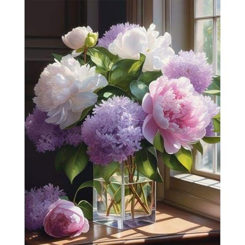 Fountor Paint by Numbers Kit for Adults Beginner Flower Adult Paint by Number Kits on Canvas Without Frame Windowsill Flowers Acrylic Oil Paint by Numbers for Home Decor Gift 16 W x 20L - Image 1