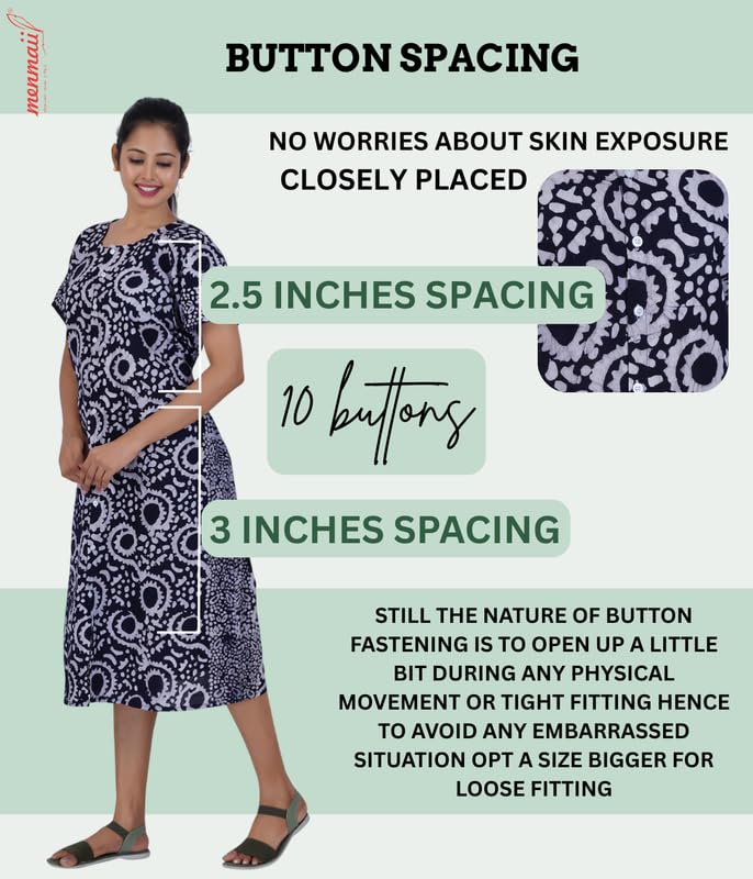 MENMAII Women's[L-4XL] Full Open/Front Buttoned [a Kind of Adaptive Clothing] Multipurpose Nighty for Maternity/Pregnancy/Elderly/Patient/Feeding/Hospital Purpose Nighty(Navy Batik -4XL/ Calf Length - Image 2