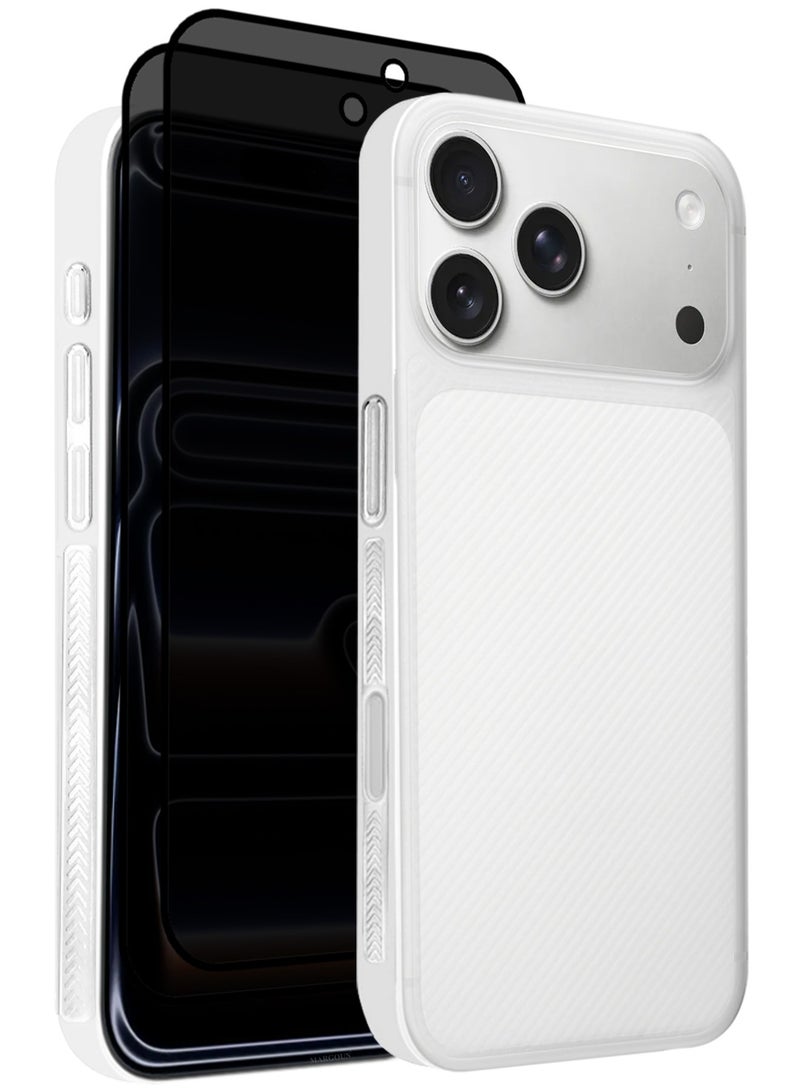 CATANES 3Packs Case Cover for iPhone 17 Pro, Air Skin Line Design Back Cover, Sturdy Durable Ultra-Thin Case, Drop Protection Cover Clear with Two Privacy Screen Protectors - White