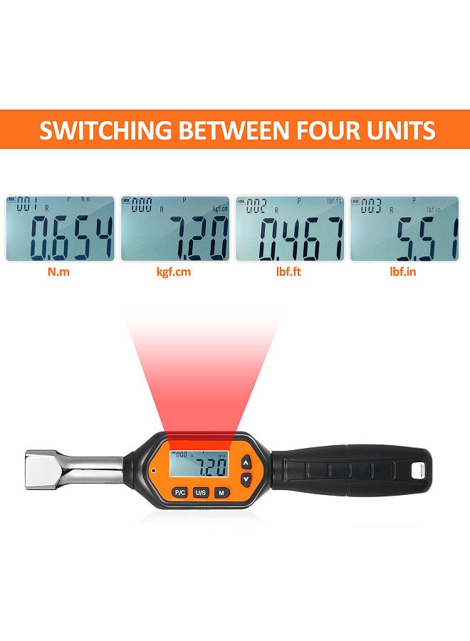 EWM-R-100 1/2'' Drive Mini Replaceable Head Digital Torque Wrench Handheld Portable Digital Torque Wrench Large Screen with Backlight Sound LED Alarm Real-time Peak Preset Mode