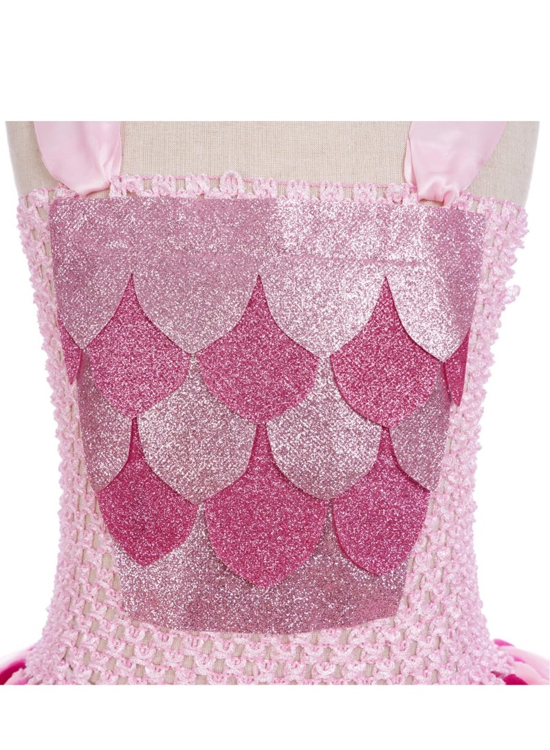 SOLARAE فستان تنكر حيوانات، رباط رأس ديناصور وردي، أجنحة، ذيل، فستان، مناسب لأداء الأطفال في التنكر - Image 5