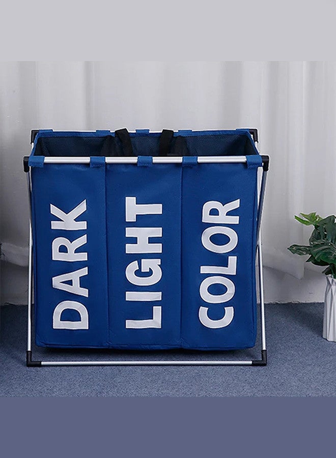 MARGOUN Freestanding Laundry Basket Foldable High Laundry Basket 3 Sections Washing Basket with Aluminum Frame Washing Basket for Light and Dark Clothes Bathroom Bedroom - Image 1