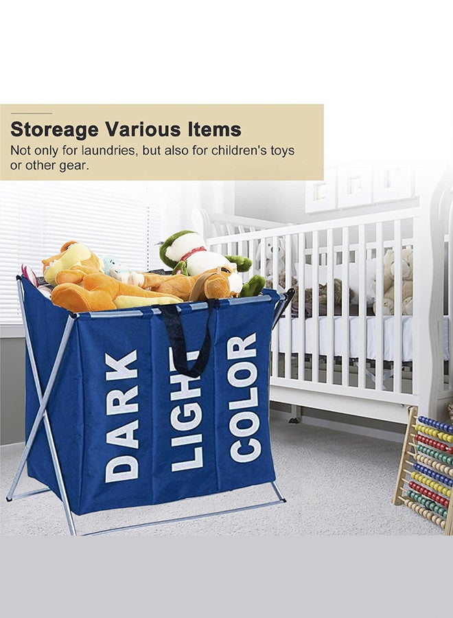 MARGOUN Freestanding Laundry Basket Foldable High Laundry Basket 3 Sections Washing Basket with Aluminum Frame Washing Basket for Light and Dark Clothes Bathroom Bedroom - Image 2