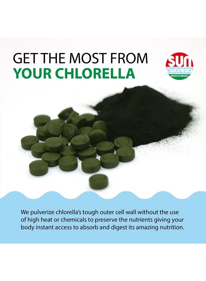 Sun Chlorella مكمل غذائي خارق من الطحالب الخضراء بتركيز 200 ملجم يدعم صحة الجسم بالكامل والدفاع المناعي وصحة الأمعاء والطاقة الطبيعية - الكلوروفيل وفيتامين ب12 والحديد والبروتين - خالٍ من الكائنات المعدلة وراثيًا - 300 قرص - Image 5
