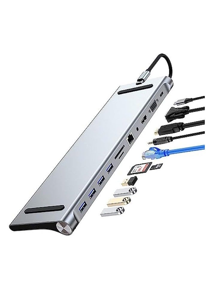 Green Tiger Laptop 11 in 1 USB C Docking Station, USB Type C to 4K 30Hz HDMI+VGA, SD/TF card reader, 5Gbps transfer speed, RJ45, 4 USB3.0, Adapter for MacBook, Mac Pro, Mac Mini, iMac - Image 1