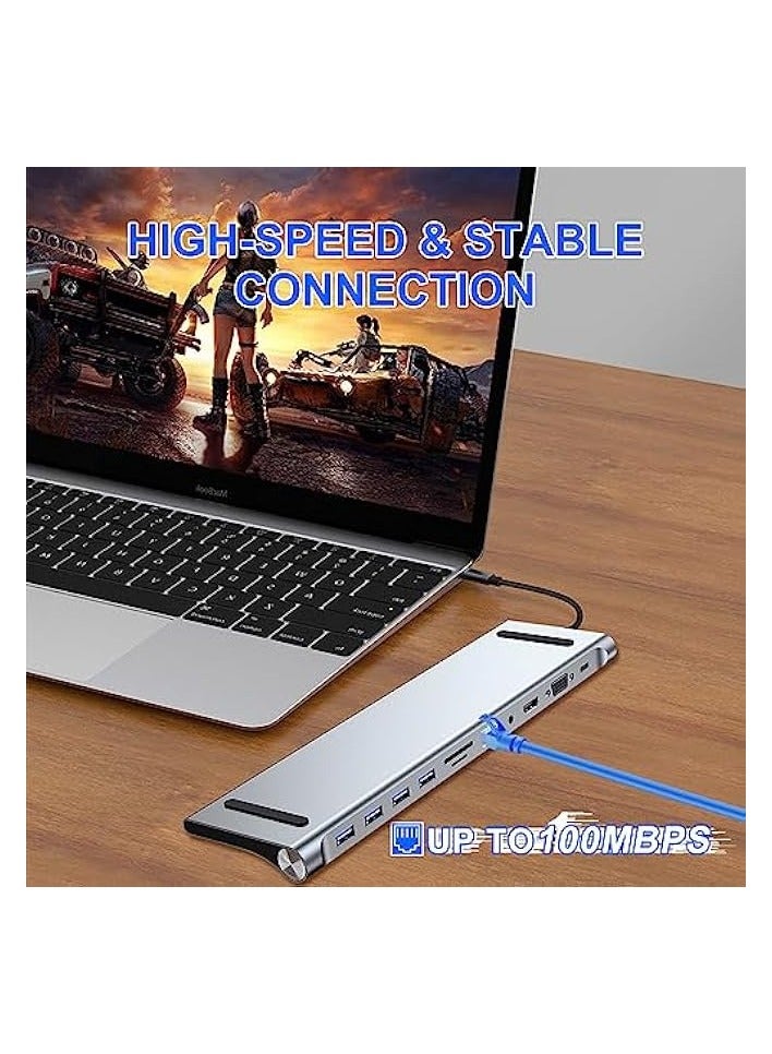 Green Tiger Laptop 11 in 1 USB C Docking Station, USB Type C to 4K 30Hz HDMI+VGA, SD/TF card reader, 5Gbps transfer speed, RJ45, 4 USB3.0, Adapter for MacBook, Mac Pro, Mac Mini, iMac - Image 2