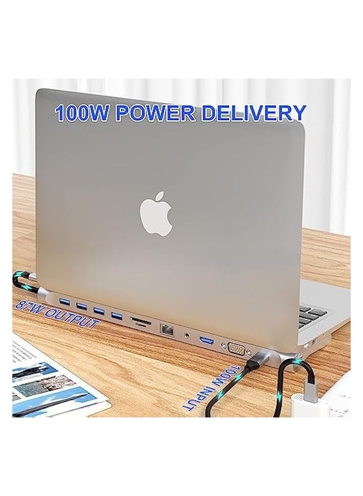 Green Tiger Laptop 11 in 1 USB C Docking Station, USB Type C to 4K 30Hz HDMI+VGA, SD/TF card reader, 5Gbps transfer speed, RJ45, 4 USB3.0, Adapter for MacBook, Mac Pro, Mac Mini, iMac - Image 3