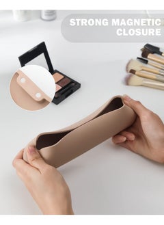 BEZOX Makeup Brush Holder - Travel Silicon Make Up Brush Case With Magnet Closure, Compact Brush Bag Travel Essentials - Khaki  - Image 3