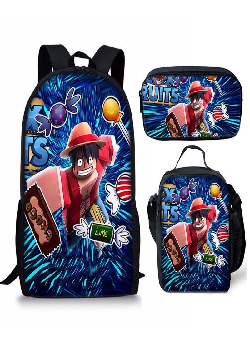 ROBLOX blox fruits  Children Backpack Schoolbag Teen Student School Book bag with Lunch Box Pen Case 3 in 1 for Kids