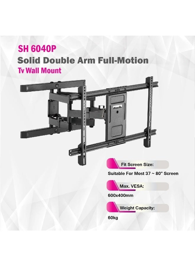 سكيل تك حامل تلفزيون جداري متحرك بالكامل Skill Tech SH 6040P للشاشات 37-80 بوصة، VESA 600x400، سعة تحميل 60 كجم، أسود - Image 1