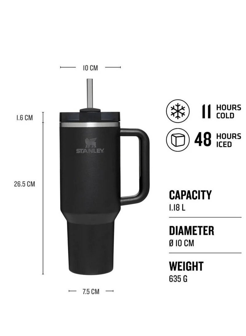 Stanley Quencher H2.0 FlowState Vacuum Insulated Tumbler 40oz Black Stainless Steel Travel Mug with Leakproof Lid & Straw, Double-Walled Thermal Bottle, Keeps Drinks Hot for 7 Hours & Cold for 24 Hours, BPA-Free, Durable, Portable, Ideal for Office, Gym & Travel - Image 3