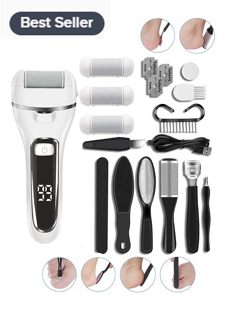 Meiyilan Electric Foot Callus Remover, 16 Pack Foot File Pedicure Kit Tools,Waterproof Foot Scrubber Dead Skin Remover with 3 Roller Heads  2-Speed Power Pedicure Tools for Feet Hands Heel - Image 1