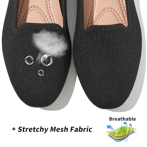 BABUDOG Women's Sparkly Flats Shoes Shiny Mesh Loafers Shoes Soft Memory Foam Flats(Full Black.US6) - Image 2