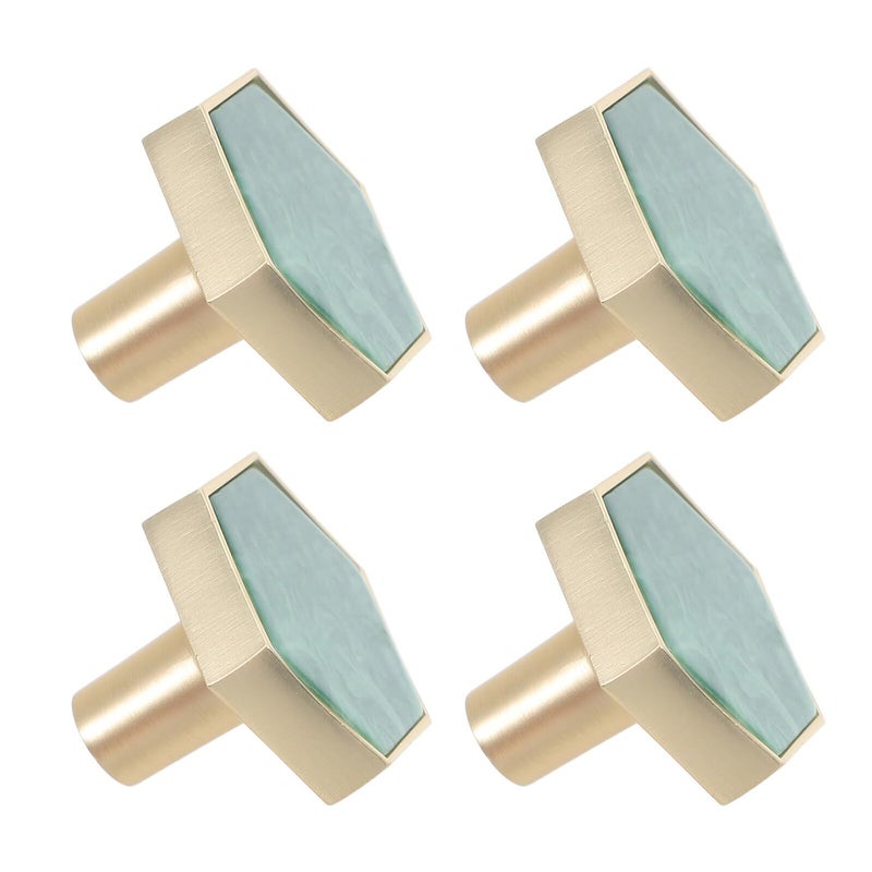 4Pcs Hexagon Brass Knobs Green Metal Cabinet Pulls For Wardrobe Storage - Image 2