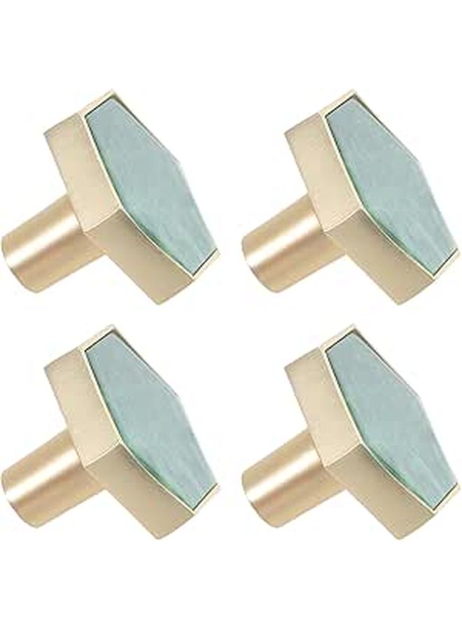 4Pcs Hexagon Brass Knobs Green Metal Cabinet Pulls For Wardrobe Storage - Image 1