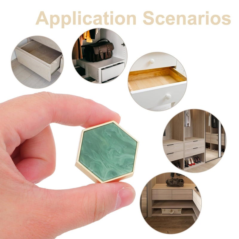 4Pcs Hexagon Brass Knobs Green Metal Cabinet Pulls For Wardrobe Storage - Image 4