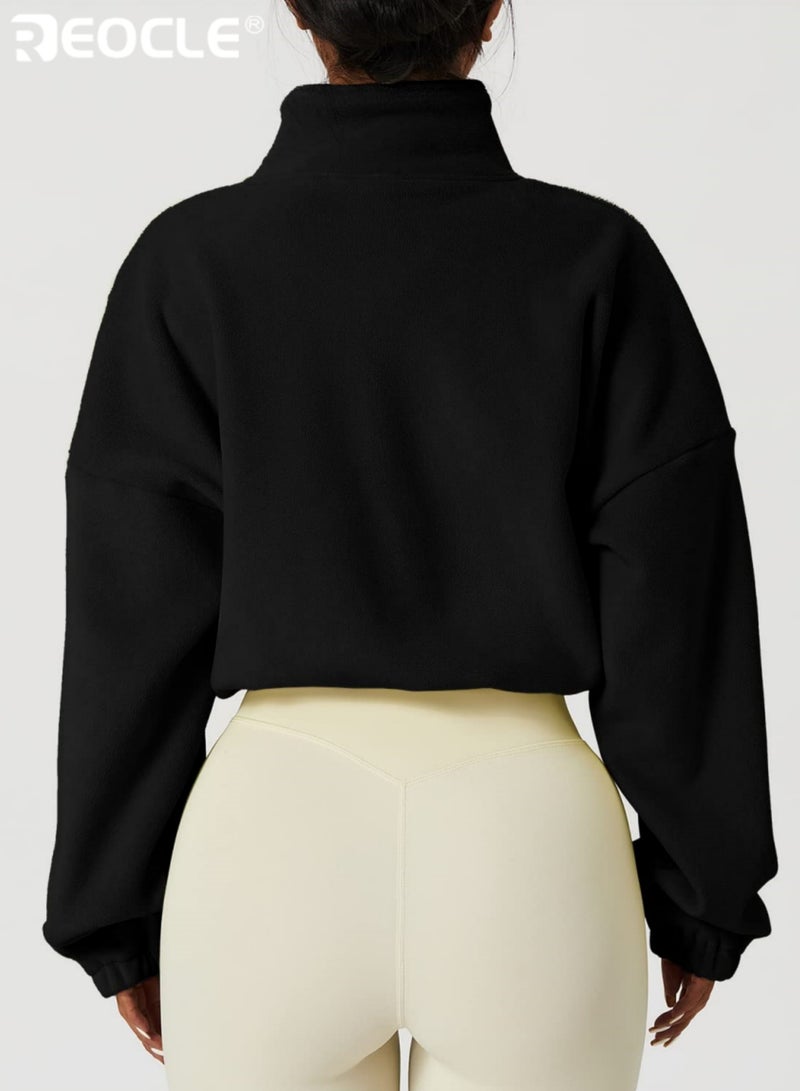 ريوكل جاكيت فليس كامل بسحاب للنساء دافئ شتوي ناعم مبطن بشيربا بكم طويل ياقة مرتفعة سترة مخصرة حرارية للخارج للمشي في الطبيعة والتخييم والارتداء اليومي للنساء - Image 5