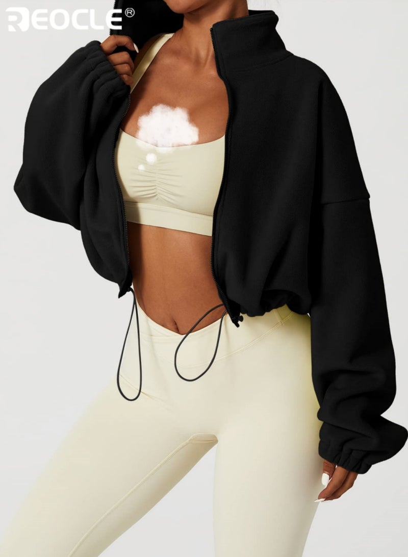 ريوكل جاكيت فليس كامل بسحاب للنساء دافئ شتوي ناعم مبطن بشيربا بكم طويل ياقة مرتفعة سترة مخصرة حرارية للخارج للمشي في الطبيعة والتخييم والارتداء اليومي للنساء - Image 3