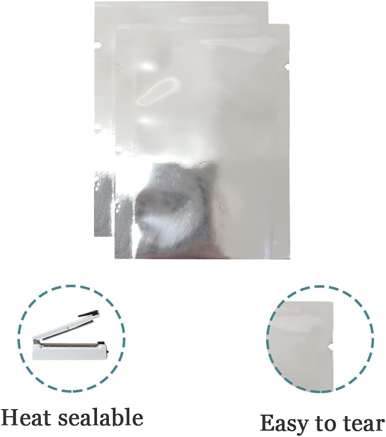 WACCOMT Pack 100X 12 x 17cm (4.7 x 6.7 inch) Silver Open Top Mylar Foil Aluminum Bag Heat Seal Food Storage Bags Aluminium Foil Vacuum Sealable Pouch Flat Plastic Mylar Baggies for Sample Snacks - Image 2