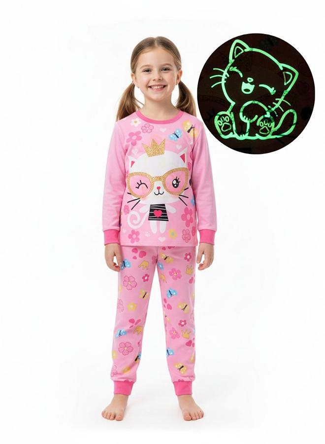 babyqlo Cat Princess Girls Glow in the dark Pajama Set - Image 1