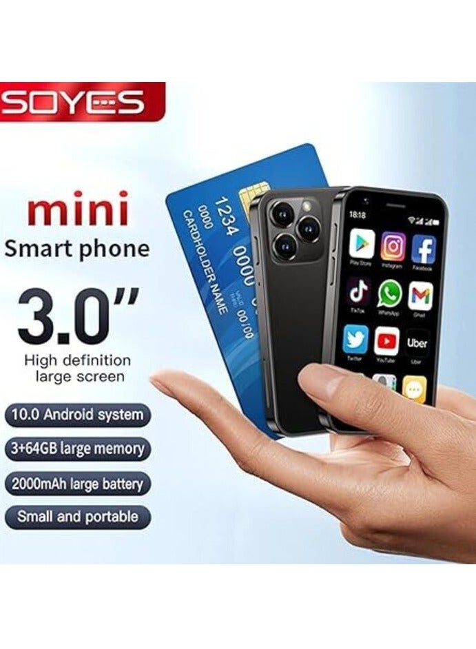 سويس هاتف AMAV SOYES XS16 صغير الحجم، ذاكرة وصول عشوائي (RAM) سعة 3 جيجابايت + ذاكرة قراءة فقط سعة 64 جيجابايت، شاشة 3.0 بوصة، هاتف مدمج، شبكة الجيل الرابع LTE، نظام تشغيل أندرويد 10.0 رباعي النواة، بطارية 2000 مللي أمبير/ساعة، شريحتي اتصال، واي فاي وبلوتوث (أسود) - Image 3