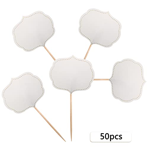 BLUETOP BLUE TOP 50 Pieces Cupcake Picks Blank Toothpick Flags Cake Toppers Cheese Markers Buffet Labels for Charcuterie Board Food Tags Toothpick Signs,Wedding,Birthday Party and Dinner Decorations Supplies. - Image 3